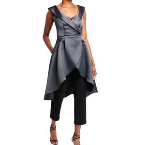 AIDAN MATTOX Portrait Collar High-Low Mikado Overlay Jumpsuit